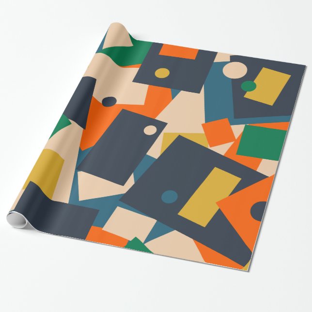 Retro Modern Geometric Dot Patchwork Abstract Wrapping Paper (Unrolled)