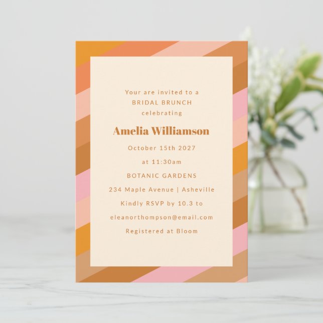 Retro Modern Geometric Pink Orange Bridal Brunch Invitation (Standing Front)