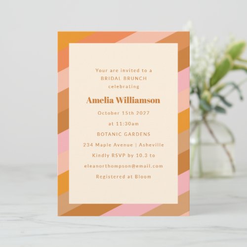 Retro Modern Geometric Pink Orange Bridal Brunch Invitation