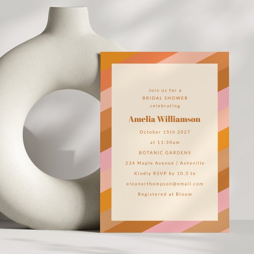 Retro Modern Geometric Pink Orange Bridal Shower Invitation