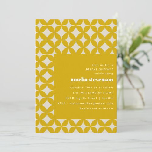 Retro Modern Geometric Shapes Yellow Bridal Shower Invitation