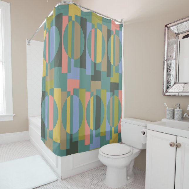 Retro Modern Geometric Shower Curtain (In Situ)