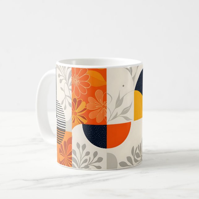 Retro Modern Geometric with Floral Elements Coffee Mug (Front Left)