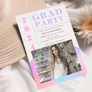 Retro Modern Gradient Photo Graduation Party Invitation