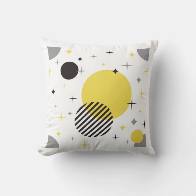 Retro Modern Gray And Yellow Throw Pillow (Front)
