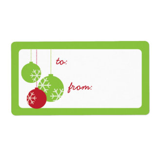 Retro Modern Green and Red Snowflake Ornaments Label