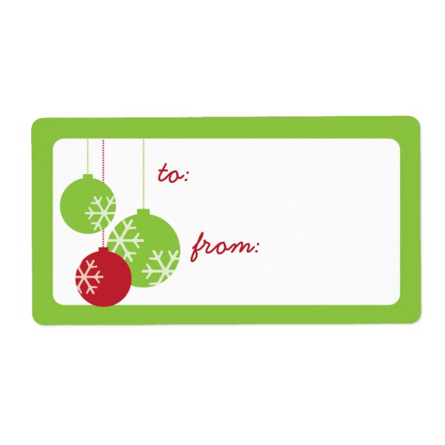 Retro Modern Green and Red Snowflake Ornaments Label (Front)