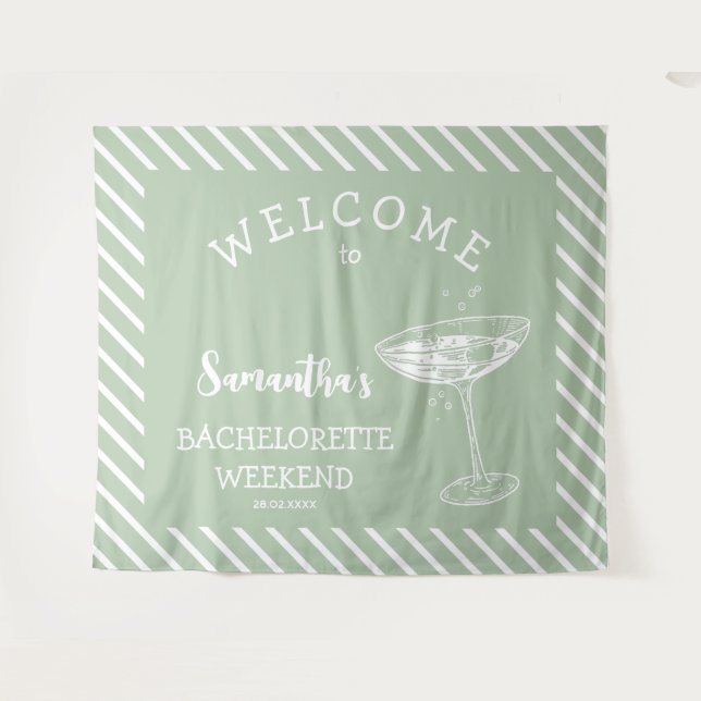 Retro Modern green Bachelorette Party Backdrop (Front (Horizontal))