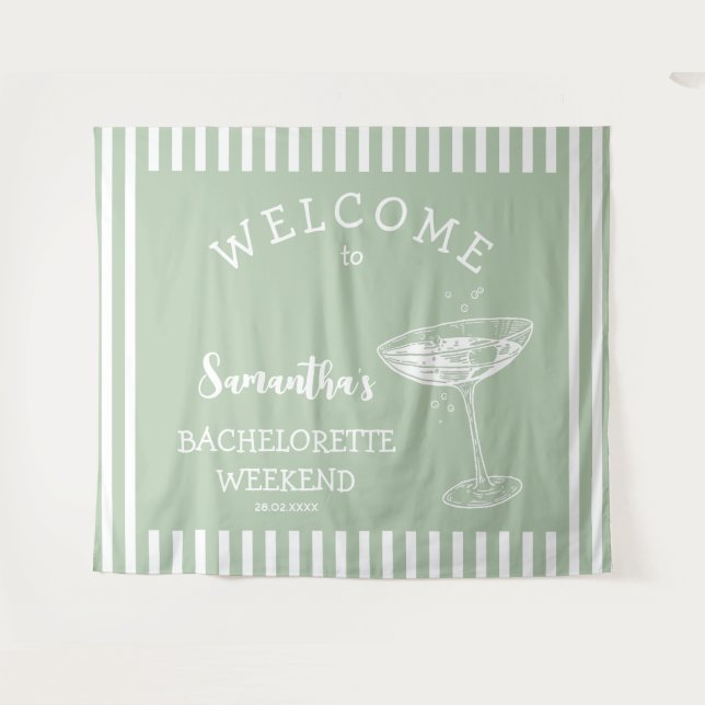 Retro Modern green Bachelorette Party Backdrop (Front (Horizontal))