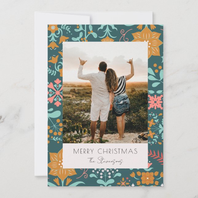 Retro Modern Green Merry Christmas Holiday Card (Front)