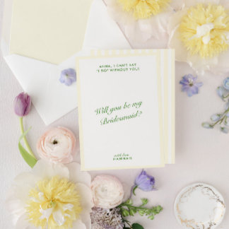 Retro Modern Green & Yellow Bridesmaid Proposal Invitation
