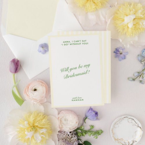 Retro Modern Green  Yellow Bridesmaid Proposal Invitation