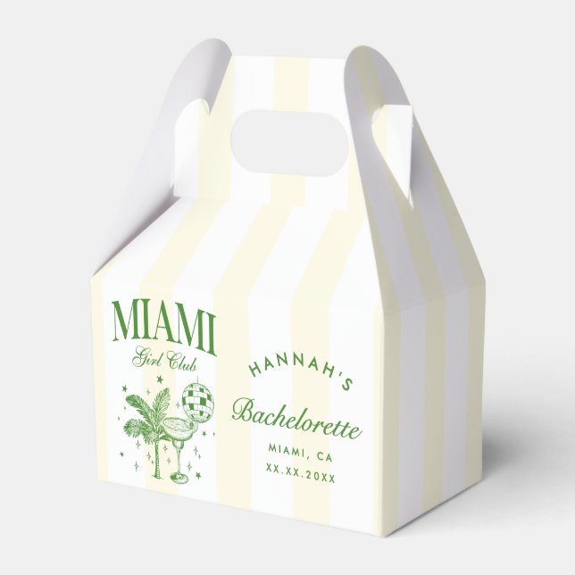 Retro Modern Green & Yellow Miami Bach Party Favor Boxes (Front Side)