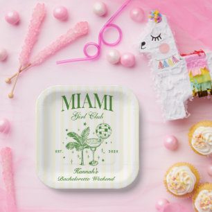 Retro Modern Green & Yellow Miami Bach Party Paper Plates