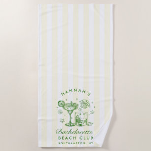 Retro Modern Green & Yellow Stripes Bachelorette  Beach Towel