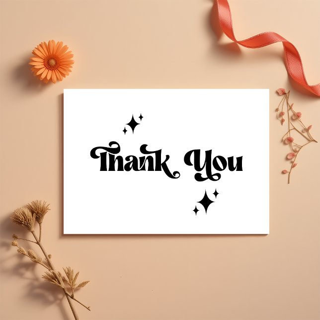 Retro Modern Groovy Black Script Wedding Thank You Card (Creator Uploaded)