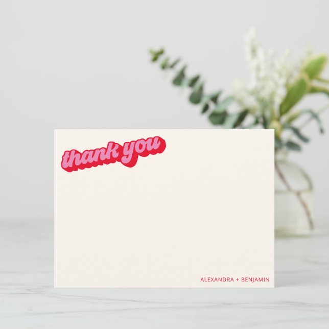 Retro Modern Groovy Bold Pink Red Custom Thank You Card (Standing Front)
