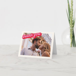 Retro Modern Groovy Bold Pink Red Photo Thank You Card