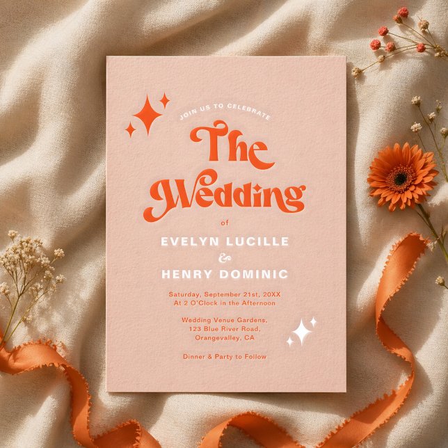 Retro Modern Groovy Script Soft Orange Wedding Invitation (Creator Uploaded)