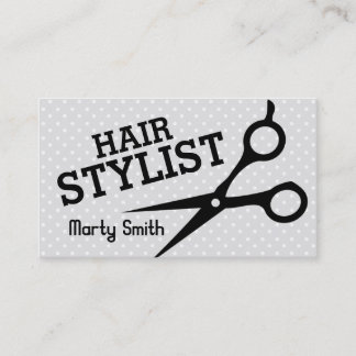 retro modern hair stylist grey black polkadot business card