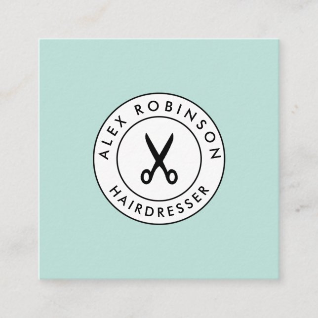 Retro modern hairdresser square business card (Front)
