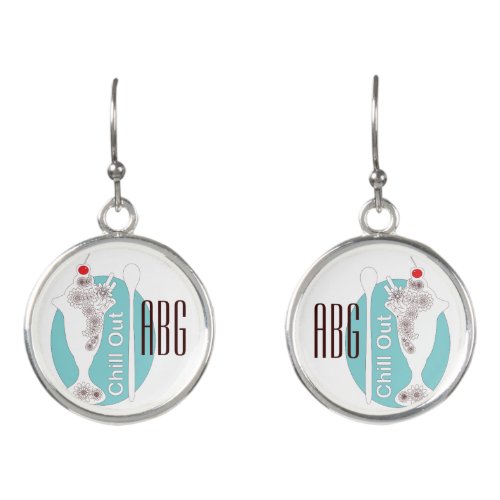 Retro Modern Ice Cream Sundae Chill Out Monogram Earrings