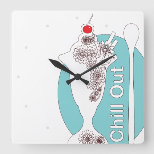 Retro Modern Ice Cream Sundae Chill Out Square Wall Clock