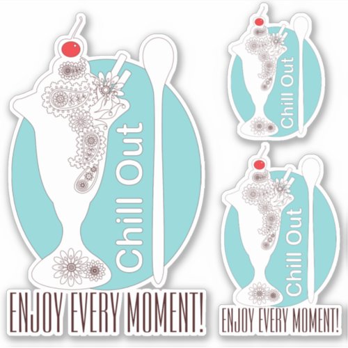 Retro Modern Ice Cream Sundae Chill Out Sticker