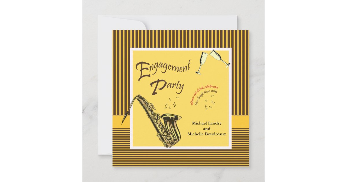 Retro Modern Jazz Engagement Party Invitation | Zazzle