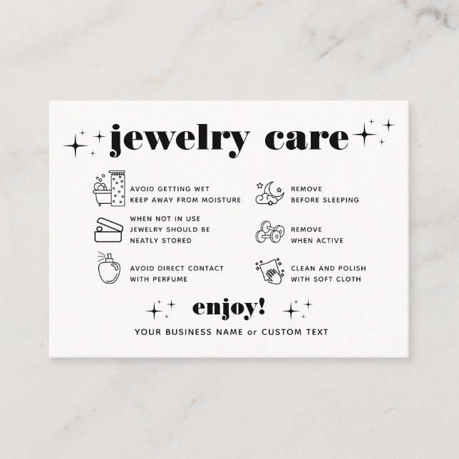 Retro Modern Jewelry Care Chic Thank You Business Enclosure Card (Front)