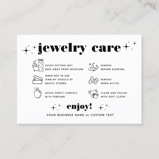 Retro Modern Jewelry Care Thank You Company Logo Business Card (Front)