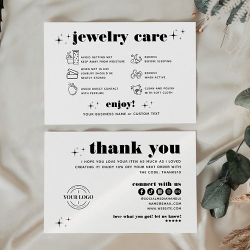 Retro Modern Jewelry Care Thank You Logo Business Enclosure Card