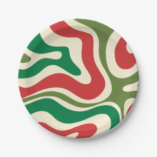 Retro Modern Liquid Swirl Christmas Abstract Paper Plates