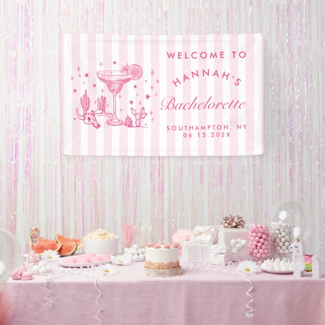 Retro Modern Margaritas and Matrimony Striped Bach Banner (Party)