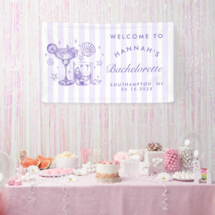 Retro Modern Margaritas and Matrimony Striped Bach Banner