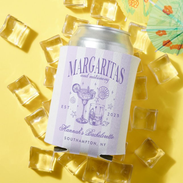 Retro Modern Margaritas and Matrimony Striped Bach Can Cooler (In Situ Summer)