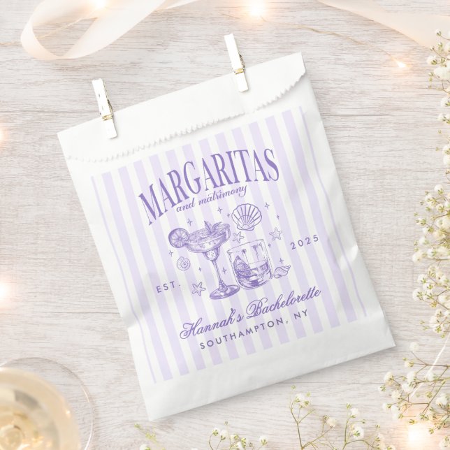 Retro Modern Margaritas and Matrimony Striped Bach Favor Bag (Clipped)