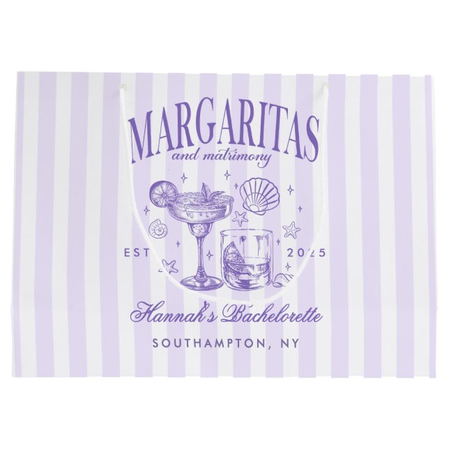 Retro Modern Margaritas and Matrimony Striped Bach Large Gift Bag (Back)