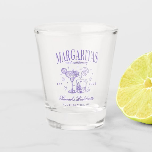 Retro Modern Margaritas and Matrimony Striped Bach Shot Glass (Front)