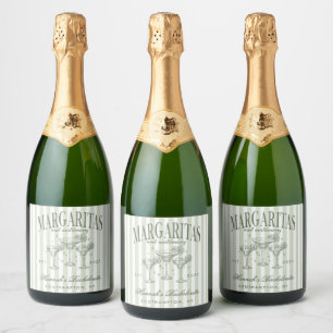 Retro Modern Margaritas and Matrimony Striped Bach Sparkling Wine Label