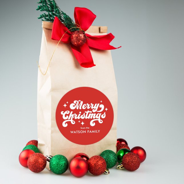 Retro Modern Merry Christmas  Classic Round Sticker (Creator Uploaded)