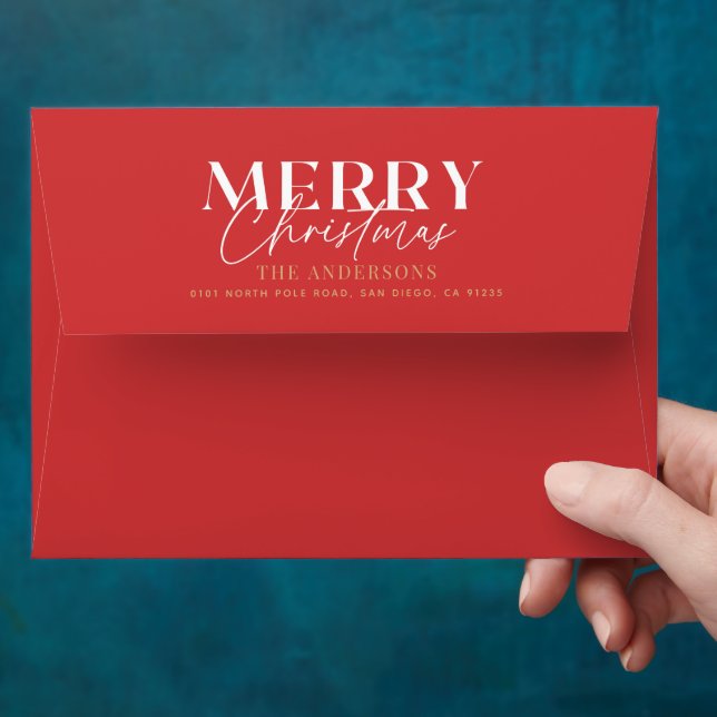 Retro Modern Merry Christmas Geometric Pattern Envelope (Hand)
