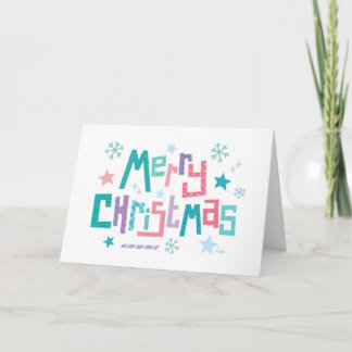 Retro modern merry christmas snowy text card