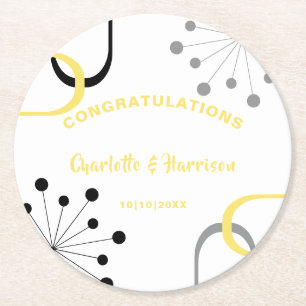 Retro Modern Mid Century Atomic Starburst Wedding Round Paper Coaster