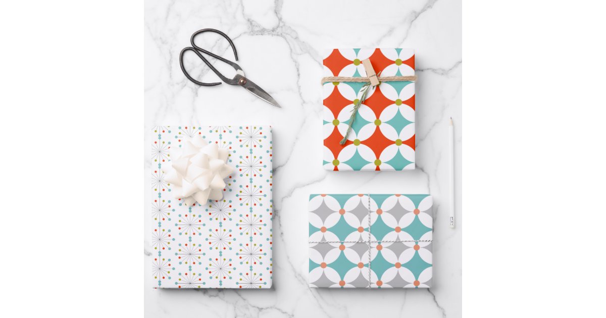 Retro Modern Mid Century Shapes Pattern Set 3 Wrapping Paper Sheets ...