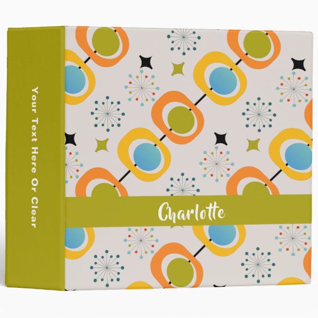 Retro Modern Mid Century Starburst Pattern 3 Ring Binder (Front/Spine)