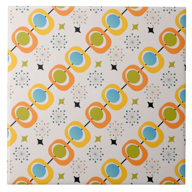 Retro Modern Mid Century Starburst Pattern Ceramic Tile (Front)