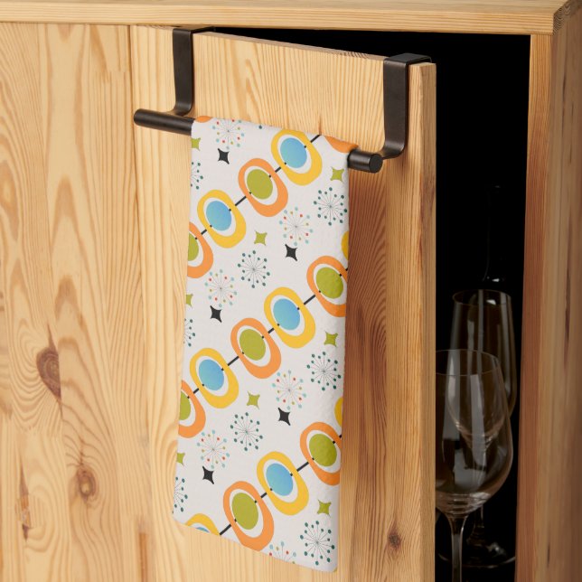 Retro Modern Mid Century Starburst Pattern Kitchen Towel (Thirds Fold)