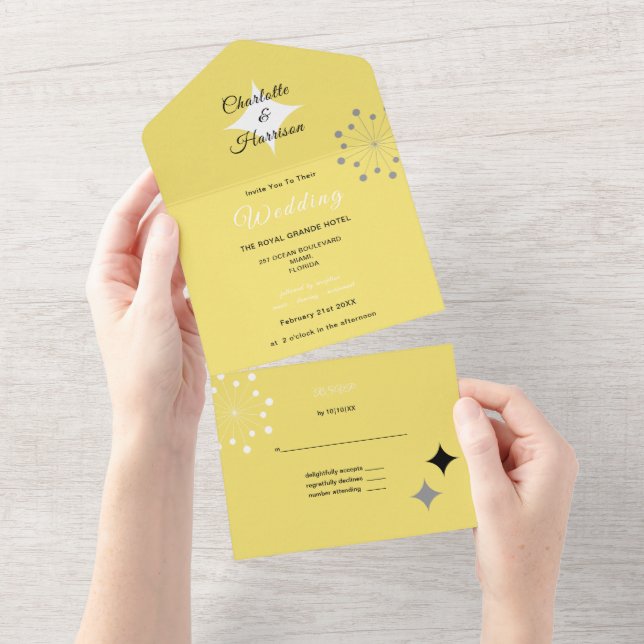 Retro Modern Mid Century Wedding All In One Invitation (Tearaway)
