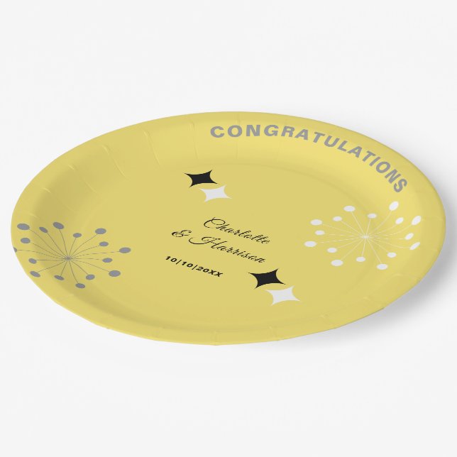 Retro Modern Mid Century Wedding Paper Plates (Angled)